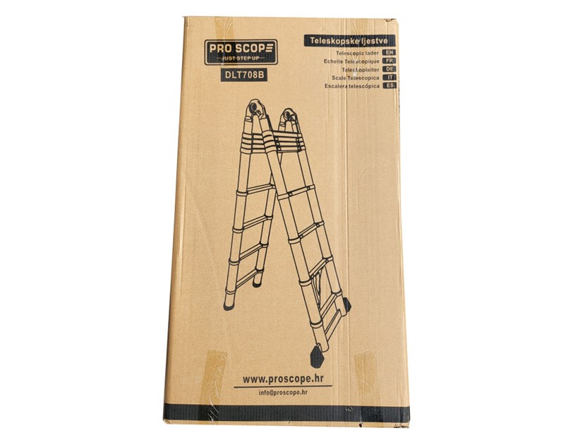 ProScope teleskopske ljestve (Preklopne) #DLT708B - (2x8 stepenica / 237-500 cm) + stabilizator
