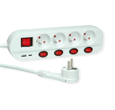 Roline naponska letva, 4 utičnice sa individualnim prekidačima, 1×USB A/1×USB C, 3.0m