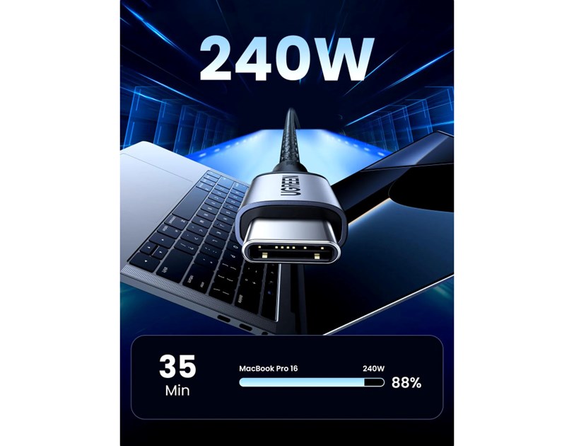 UGREEN USB-C (M) na USB-C (M) 240W, pleteni kabel MFi, 2.0m