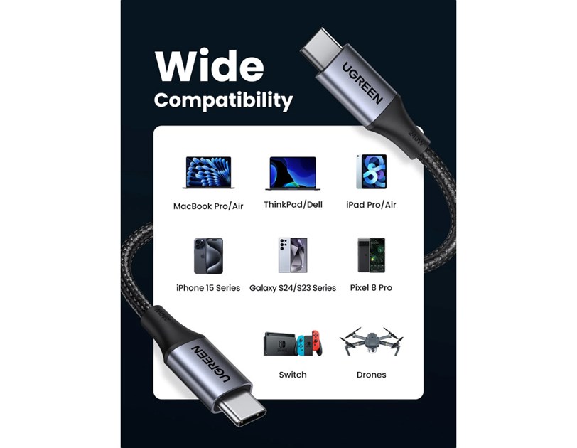 UGREEN USB-C (M) na USB-C (M) 240W, pleteni kabel MFi, 2.0m