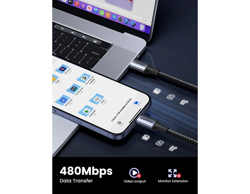UGREEN USB-C (M) na USB-C (M) 240W, pleteni kabel MFi, 2.0m