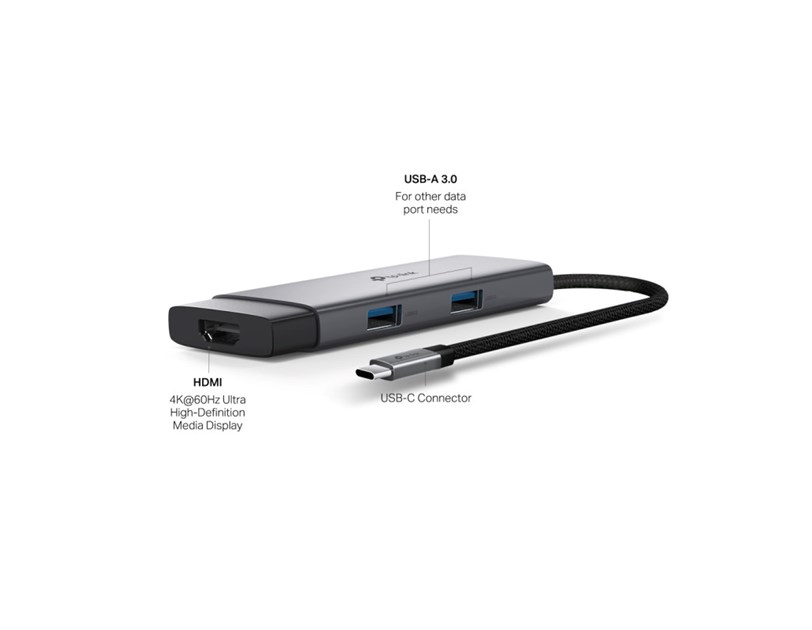 TP-Link 5-portni USB-C HUB 2xUSB-A, 1xUSB-C, 1xUSB-C PD, 1x HDMI 4K 60Hz, crni 