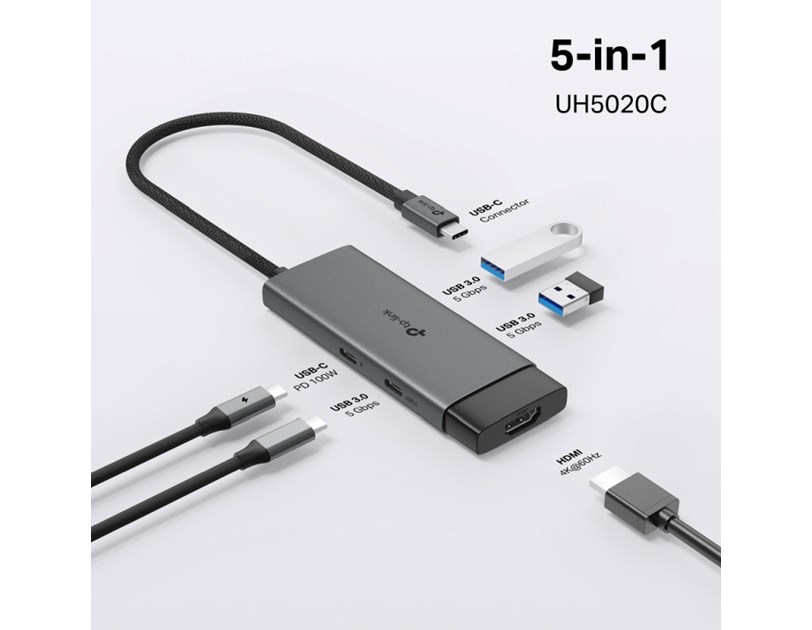 TP-Link 5-portni USB-C HUB 2xUSB-A, 1xUSB-C, 1xUSB-C PD, 1x HDMI 4K 60Hz, crni 