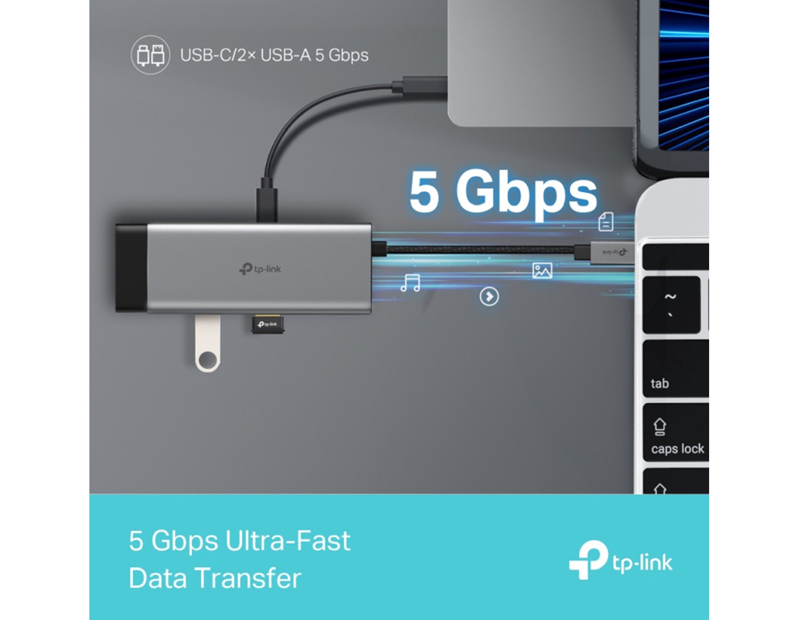 TP-Link 5-portni USB-C HUB 2xUSB-A, 1xUSB-C, 1xUSB-C PD, 1x HDMI 4K 60Hz, crni 