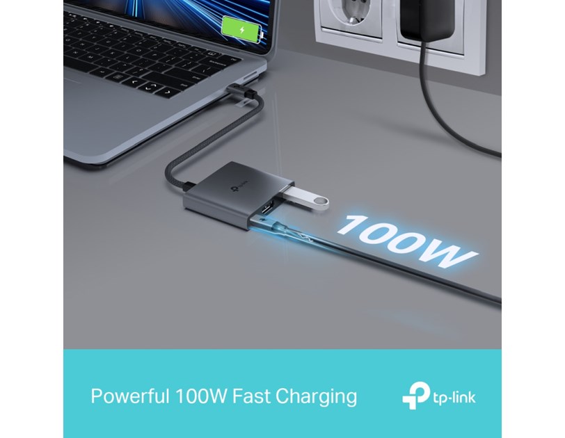 TP-Link 3-portni USB-C HUB 1xUSB-A, 1xUSB-C PD, 1x HDMI 4K 60Hz, crni 