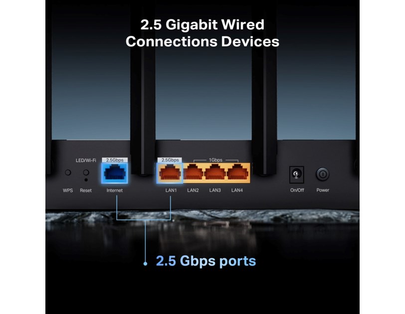 TP-Link BE6500 Wi-Fi 7 usmjerivač (Dual-Band Router Wi-Fi 7), 688Mbps/5764Mbps (2.4GHz/5GHz) MU-MIMO, 1×2.5 Gbps WAN , 1×2.5 Gbps LAN, 3×1 Gbps LAN, Tether App