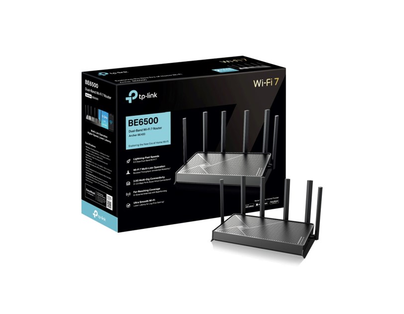 TP-Link BE6500 Wi-Fi 7 usmjerivač (Dual-Band Router Wi-Fi 7), 688Mbps/5764Mbps (2.4GHz/5GHz) MU-MIMO, 1×2.5 Gbps WAN , 1×2.5 Gbps LAN, 3×1 Gbps LAN, Tether App