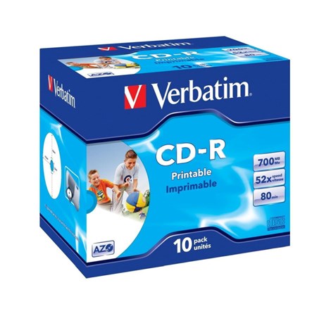 CD-R Verbatim 700MB 52× DataLife/Wide Inkjet Printable 10 pack JC