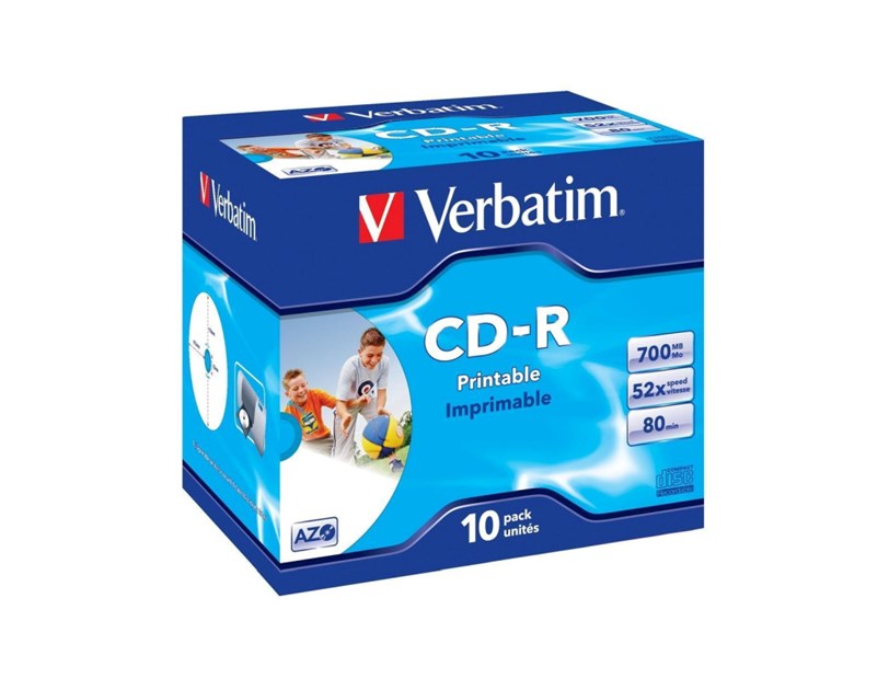 CD-R Verbatim 700MB 52× DataLife/Wide Inkjet Printable 10 pack JC