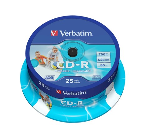 CD-R Verbatim 700MB 52× DataLife/Wide Inkjet Printable 25 pack spindle