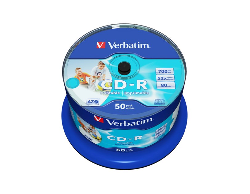 CD-R Verbatim 700MB 52× DataLife/Wide Inkjet Printable/No ID 50 pack spindle