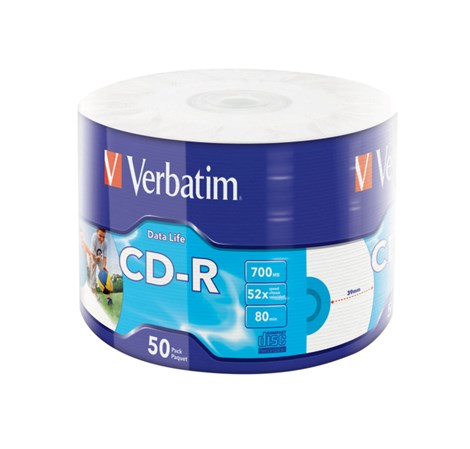 CD-R Verbatim 700MB 52× DataLife/Inkjet Printable 50 pack wrap