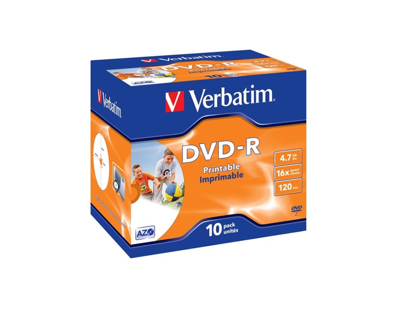 DVD-R Verbatim 4.7GB 16× Wide Inkjet Printable 10 pack JC