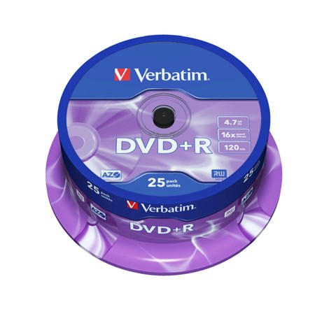DVD+R Verbatim 4.7GB 16× Matt Silver 25 pack spindle