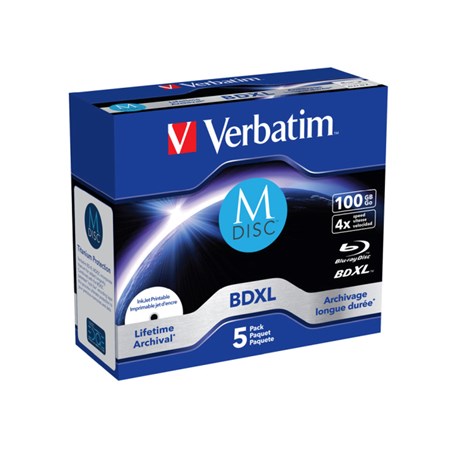 M-Disc Lifetime Archival Verbatim 100GB BD-R XL 4× Inkjet Printable 5 pack JC
