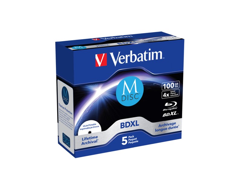 M-Disc Lifetime Archival Verbatim 100GB BD-R XL 4× Inkjet Printable 5 pack JC