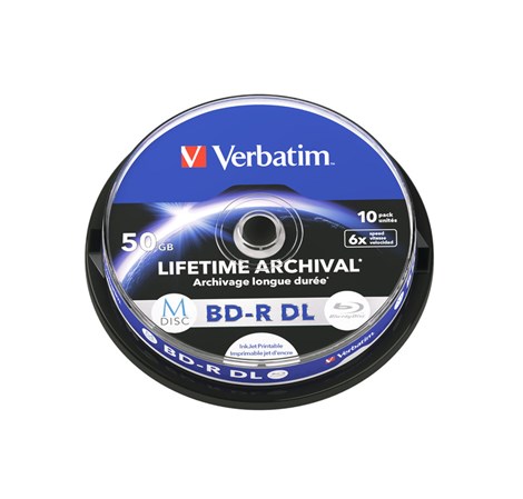 M-Disc Lifetime Archival Verbatim 50GB BD-R DL 6× Inkjet Printable 10 pack spindle