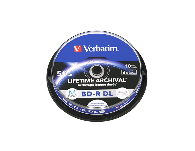 M-Disc Lifetime Archival Verbatim 50GB BD-R DL 6× Inkjet Printable 10 pack spindle