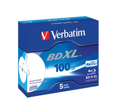 Blu-Ray Verbatim BD-R DL XL 4× 100GB Wide Inkjet Printable/No ID 5 pack JC