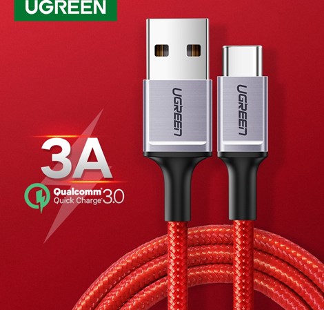 UGREEN USB-C (M) na USB 2.0 A (M) 6A, supercharge, crveni, pleteni kabel MFi, 1.0m