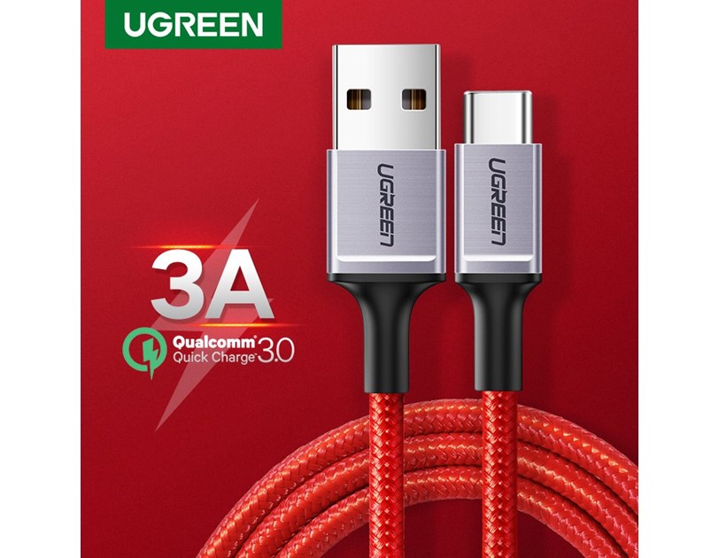 UGREEN USB-C (M) na USB 2.0 A (M) 6A, supercharge, crveni, pleteni kabel MFi, 1m
