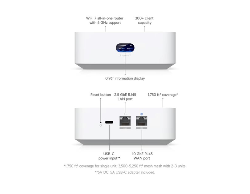 Ubiquiti UniFi Express 7  upravljački uređaj/pristupnik - WiFi 7, LAN & WAN port, LCM display