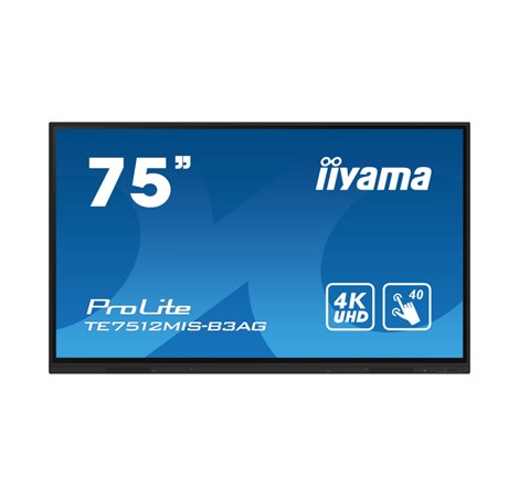 IIYAMA 75" TE7512MIS-B3AG Touchscreen 4K UHD (3840x2160) IPS, 16:9, 8ms, 400cd/m2, 4000:1, VGA/HDMI, 5xUSB-A, 1xUSB-C, zvučnici, crni