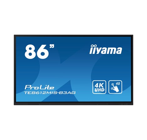 IIYAMA 86" TE8612MIS-B3AG Touchscreen 4K UHD (3840x2160) VA, 16:9, 8ms, 400 cd/m2, 8000:1, VGA/HDMI, 5xUSB-A, 1xUSB-C, zvučnici, crni