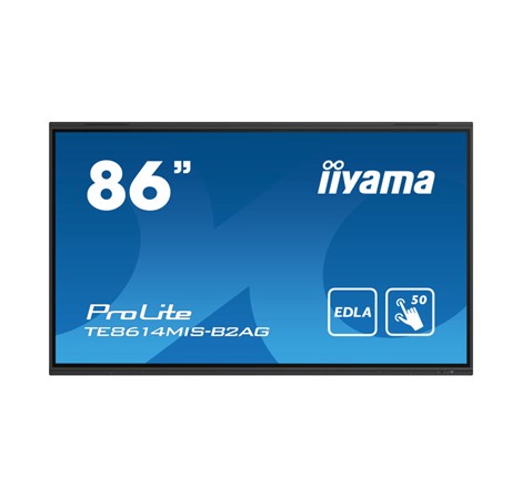 IIYAMA 86" TE8614MIS-B2AG, iiWare12E (EDLA - Google - GMS apps) , Android 13, 50-Points PureTouch IR+ with zero bonding, 3840x2160, UHD VA panel, Multi-Screen Display supported, Metal Housing, Fan-les