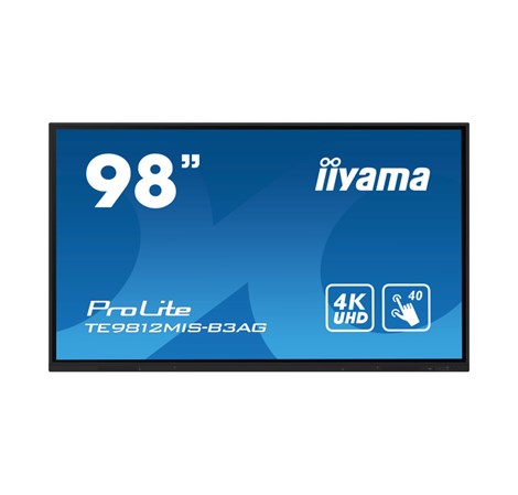 IIYAMA 98" TE9812MIS-B3AG iiWare10 , Android 11, 8/64GB, 40-Points PureTouch IR with zero bonding, 3840x2160, UHD IPS panel, Metal Housing, Fan-less, Speakers 2x 16W front, VGA, HDMI 3x HDMI-out, 