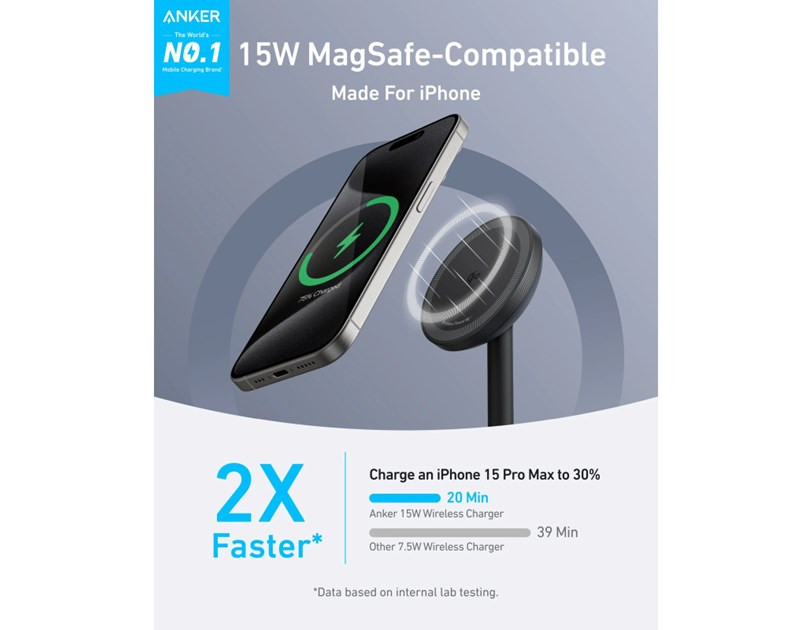 Anker MagGo stalak za bežično punjenje, 15W, crni (A25X1H11)