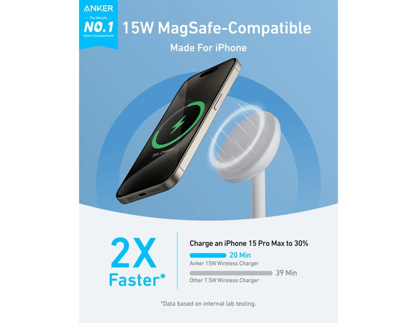 Anker MagGo stalak za bežično punjenje, 15W, bijeli (A25X1H21)