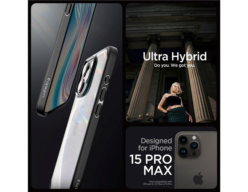 Spigen Crystal Hybrid, matte black - iPhone 15 Pro Max (ACS06449)