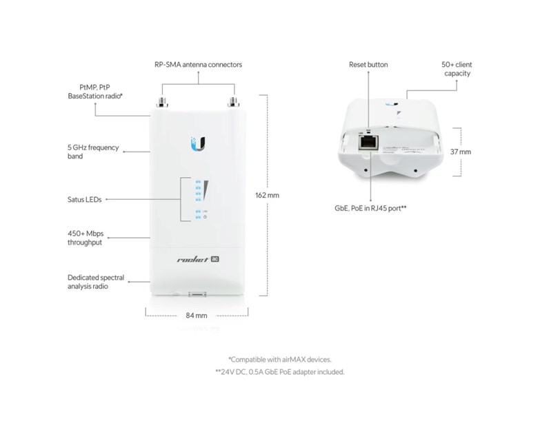 Ubiquiti Rocket AC Lite, outdoor, 5GHz AC, 2x RSMA, AirMAX AC