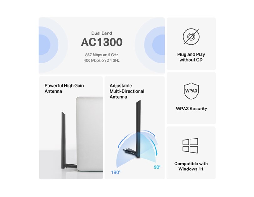 MERCUSYS AC1300 High Gain Wireless Dual Band USB Adapter
