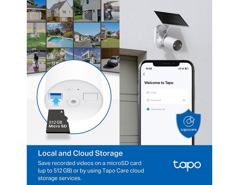 TP-Link Tapo C410 kamera + Tapo A201 Solar panel 2K 3MP, H.264, Color Night Vision, microSD, 2×Spotlights, dvosmjerni audio, detekcija pokreta, vodootporna IP65, Wi-Fi, Tapo app