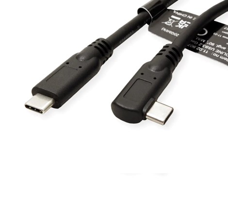 Roline USB3.2 Gen 2x2 kabel TIP C-C M/M, 1×90°. Emark, 100W, 1.0m, crni
