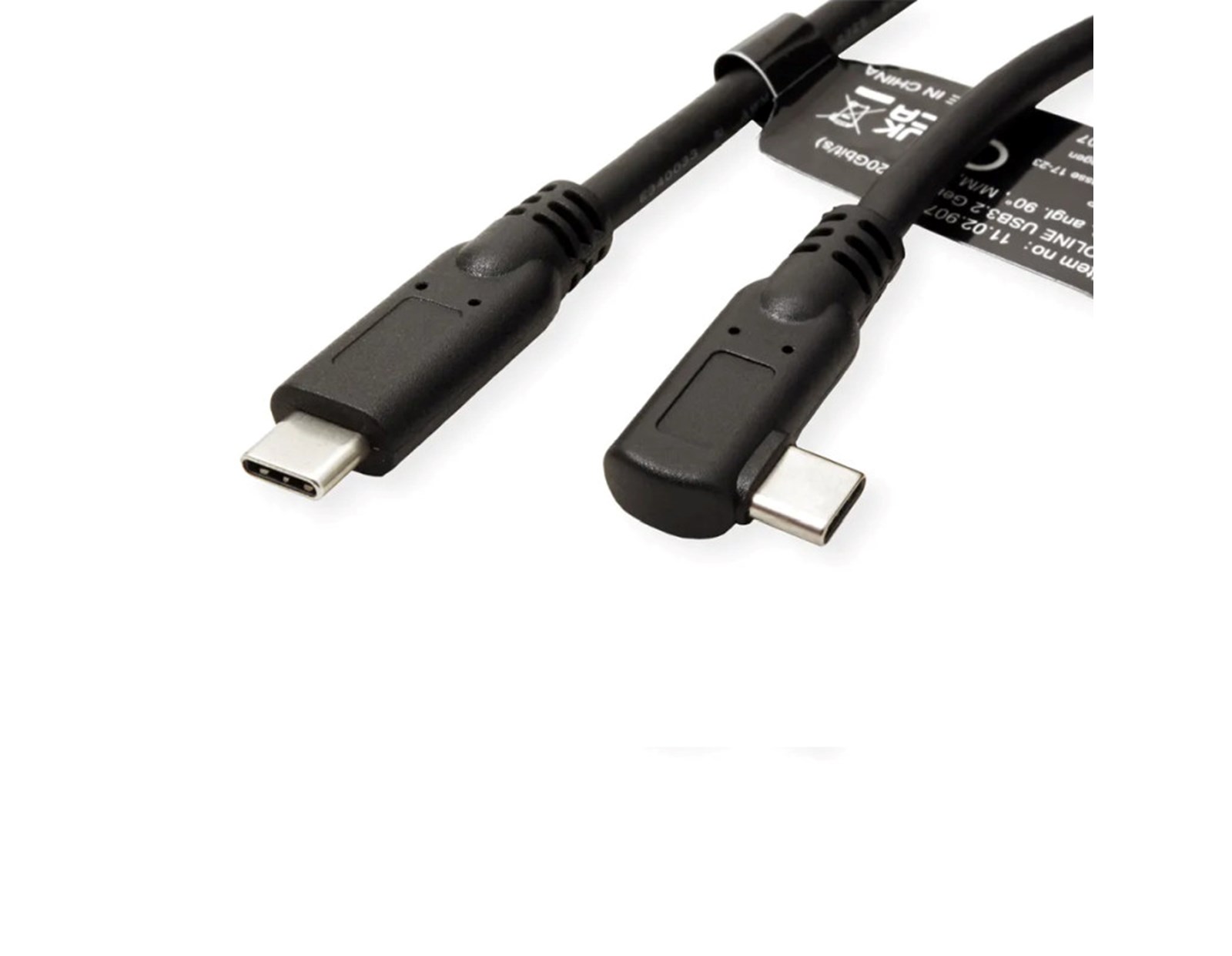 Roline USB3.2 Gen 2x2 kabel TIP C-C M/M, 1×90°. Emark, 100W, 1.0m, crni