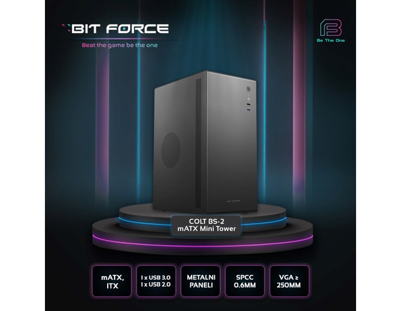 Bit Force COLT BS-2  Mini Tower mATX kućište bez napajanja, crno