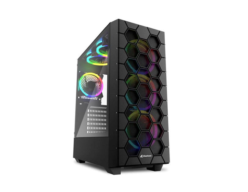 Sharkoon HEX RGB Midi Tower ATX kućište bez napajanja, Type-Cx1 /USB 3.0x2/ prednji/stražnji/gornji ventilatori 6×120mm, crno