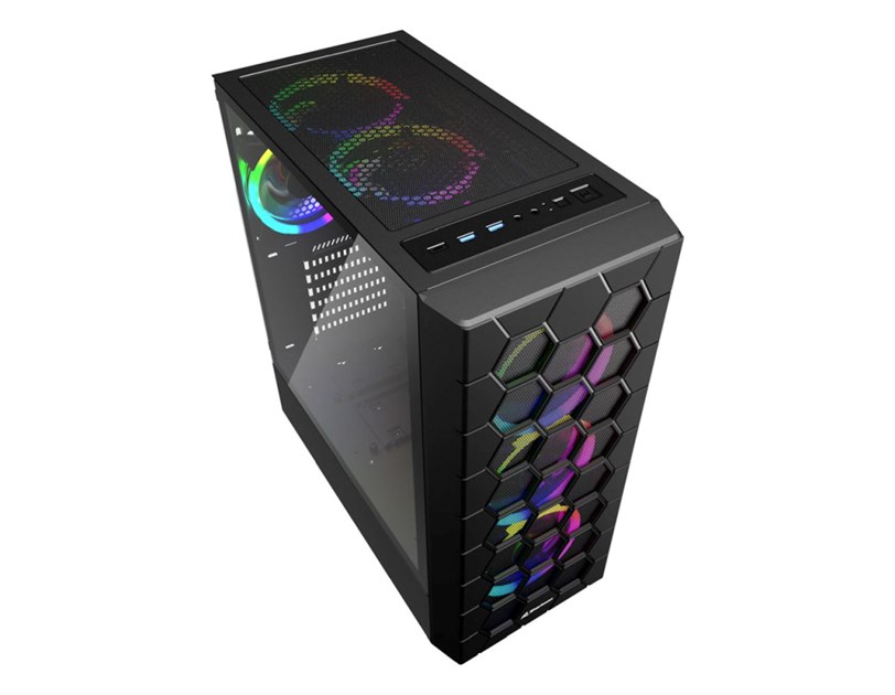 Sharkoon HEX RGB Midi Tower ATX kućište bez napajanja, Type-Cx1 /USB 3.0x2/ prednji/stražnji/gornji ventilatori 6×120mm, crno