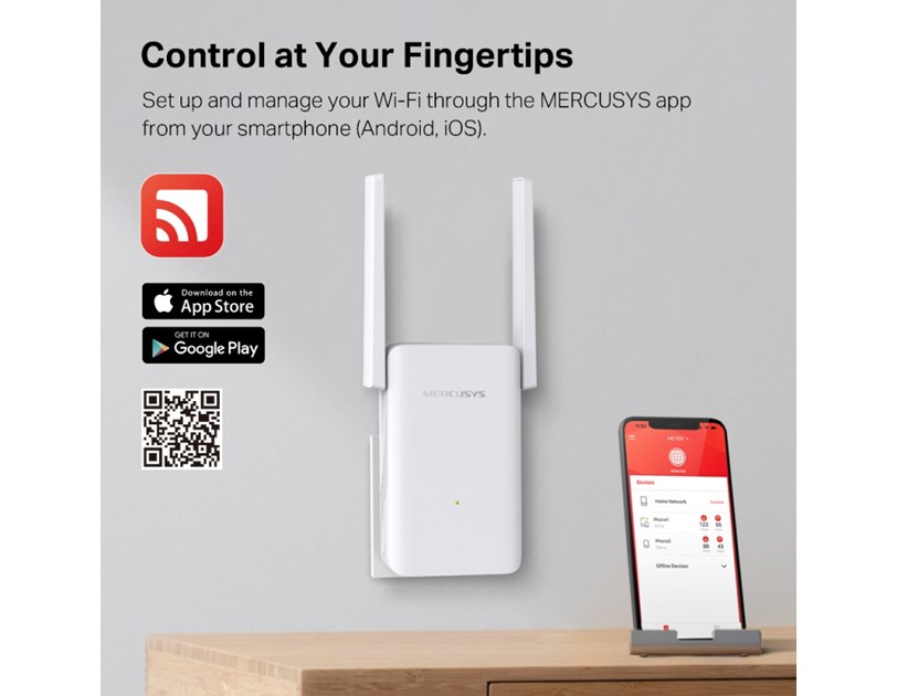 Mercusys AX1800 bežični pojačivač dometa (Range Extender Wi-Fi 6) Dual Band 574Mbps/1201Mbps (2.4GHz/5GHz), 802.11ax/a/n/ac/b/g/n, 1×G-LAN, 2×vanjska antena