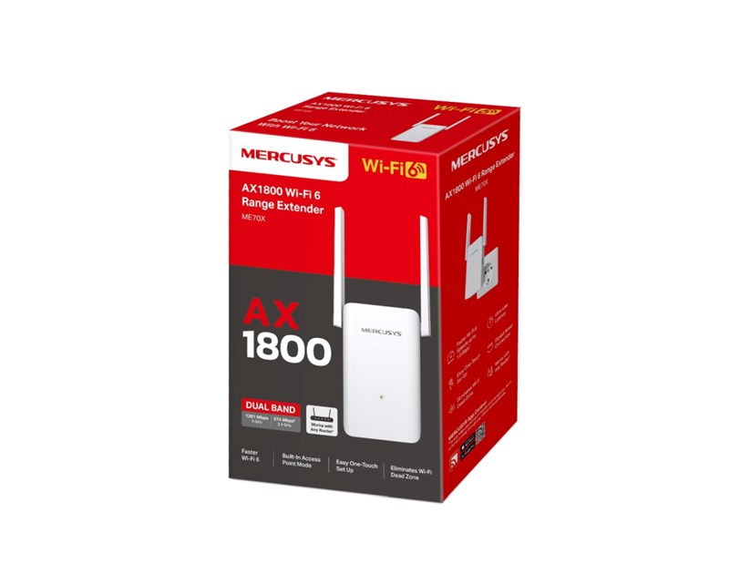 Mercusys AX1800 bežični pojačivač dometa (Range Extender Wi-Fi 6) Dual Band 574Mbps/1201Mbps (2.4GHz/5GHz), 802.11ax/a/n/ac/b/g/n, 1×G-LAN, 2×vanjska antena