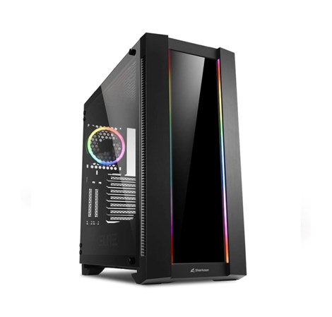 Sharkoon ELITE SHARK CA200G Tower E-ATX kućište, bez napajanja, prozirna bočna stranica, RGB ventilator stražnji 1×120, crno