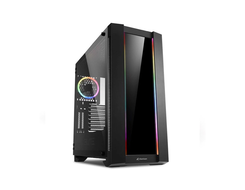 Sharkoon ELITE SHARK CA200G Tower E-ATX kućište, bez napajanja, prozirna bočna stranica, RGB ventilator stražnji 1×120, crno
