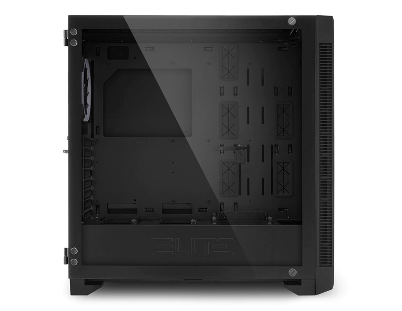 Sharkoon ELITE SHARK CA200G Tower E-ATX kućište, bez napajanja, prozirna bočna stranica, RGB ventilator stražnji 1×120, crno