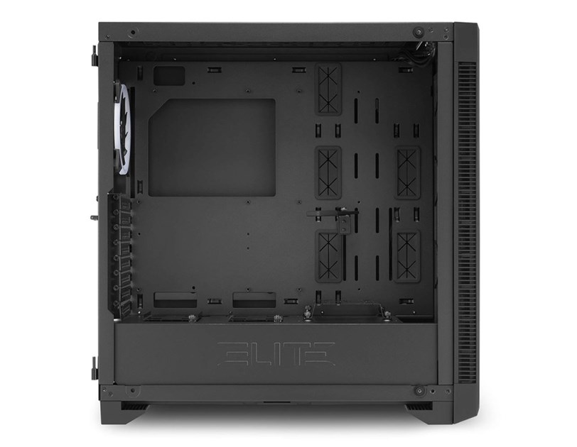 Sharkoon ELITE SHARK CA200G Tower E-ATX kućište, bez napajanja, prozirna bočna stranica, RGB ventilator stražnji 1×120, crno