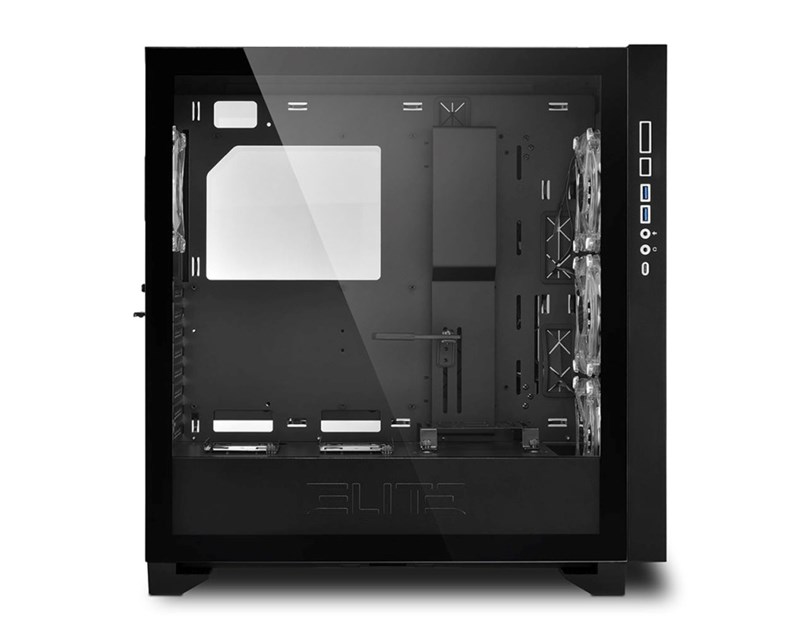Sharkoon ELITE SHARK CA300T Tower E-ATX kućište bez napajanja, prozirne bočne stranice, prednji/stražnji RGB ventilatori 4×120mm, crno