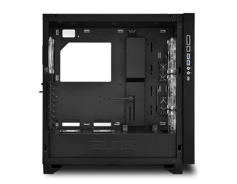Sharkoon ELITE SHARK CA300T Tower E-ATX kućište bez napajanja, prozirne bočne stranice, prednji/stražnji RGB ventilatori 4×120mm, crno