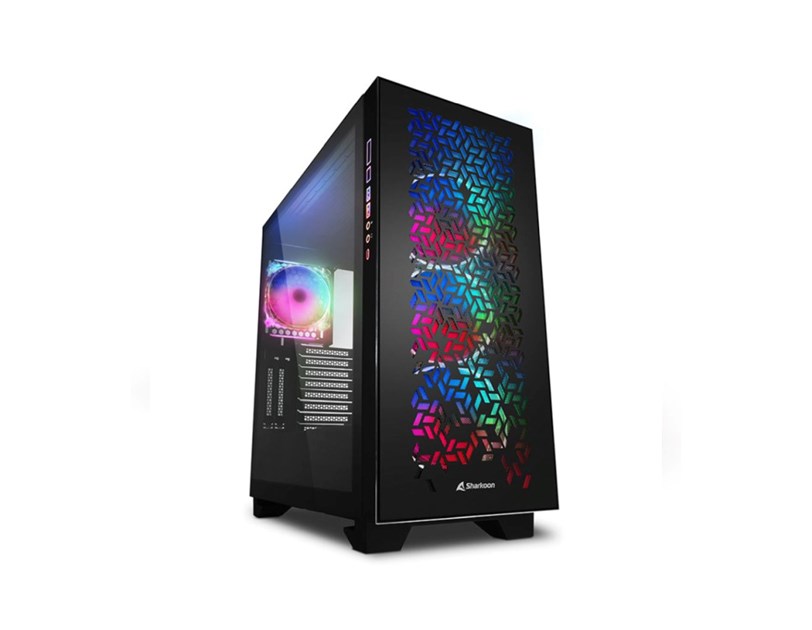 Sharkoon ELITE SHARK CA300H Tower E-ATX kućište bez napajanja, prozirne bočne stranice, prednji/stražnji RGB ventilatori 4×120mm, crno
